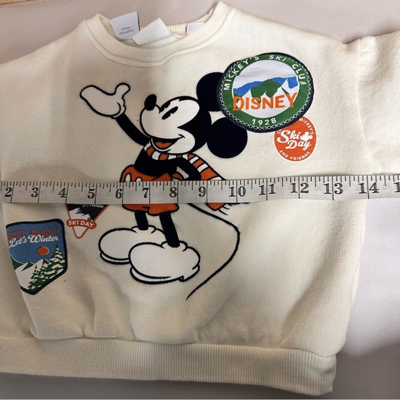 ZARA Disney 100 Baby 12-18 Months Mickey Mouse Ski Club Sweatshirt Patches Cream - Picture 7 of 7